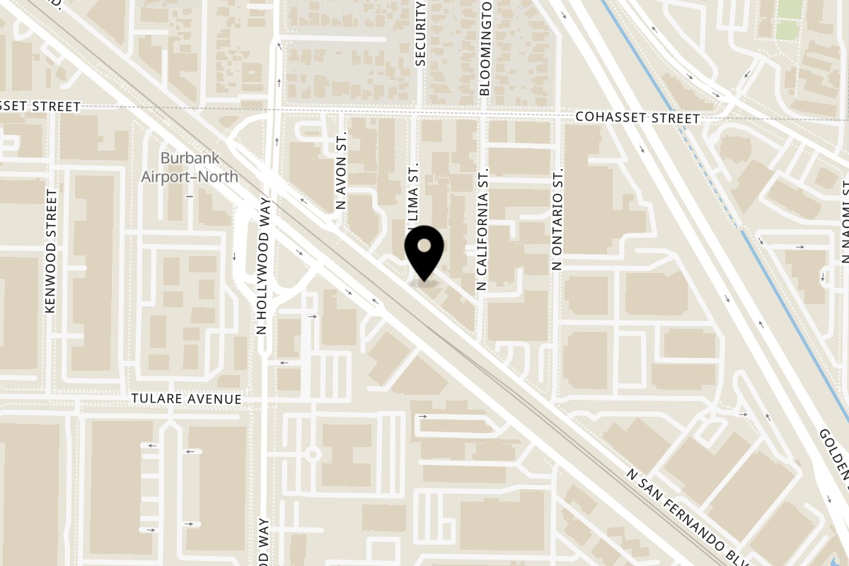 Map showing the location of Tonir Cafe on 3236 North San Fernando Blvd in Burbank